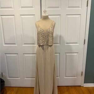 Aidan Mattox Beige Embellished Maxi Dress